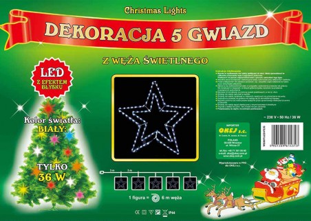 5 gwiazd z węża świetlnego z efektem błysku, świecą w kolorze zimnym białym. Bardzo efektowna, świąteczna dekoracja miast, 5 gwiazd z węża świetlnego z efektem błysku, świecą w kolorze zimnym białym. Bardzo efektowna, świąteczna dekoracja miast,
