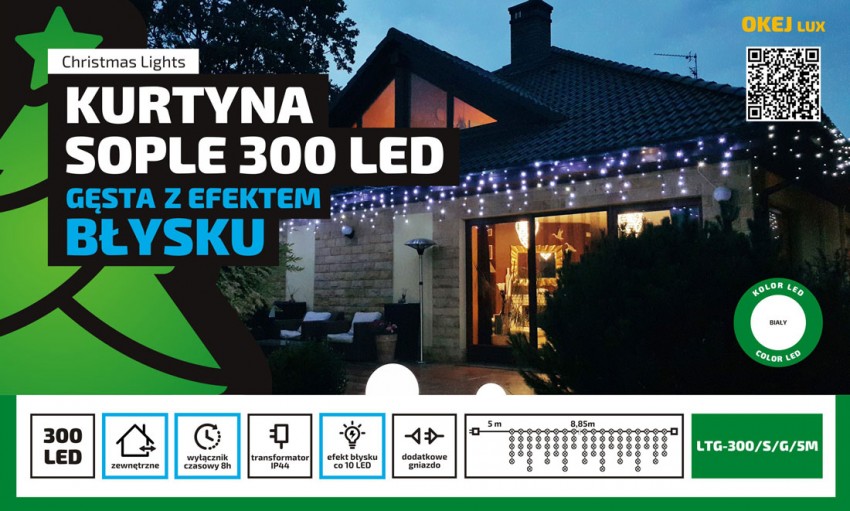 Gęsta kurtyna LED zewnętrzna. Sople co 15cm Gęsta kurtyna LED zewnętrzna. Sople co 15cm